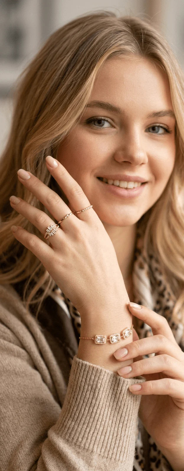 Square Crystal Link Adjustable Bracelet